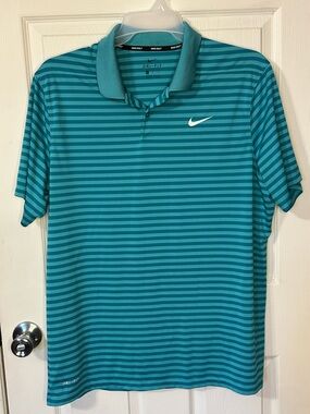 Men’s Nike Golf Polo DriFit Teal Stripes Size XL